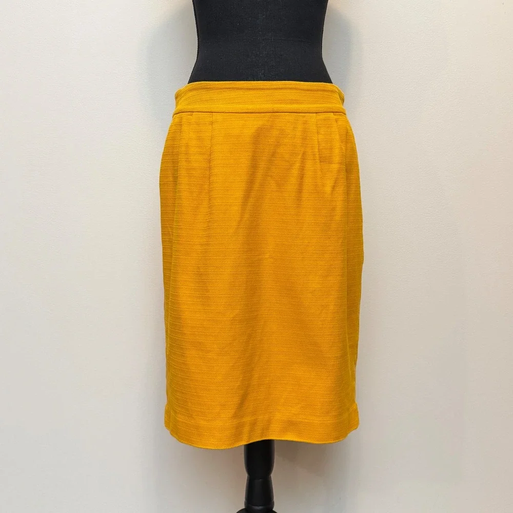 Banana Republic Mustard Yellow Gold Textured Cotton Pencil Skirt Womens 8 Career